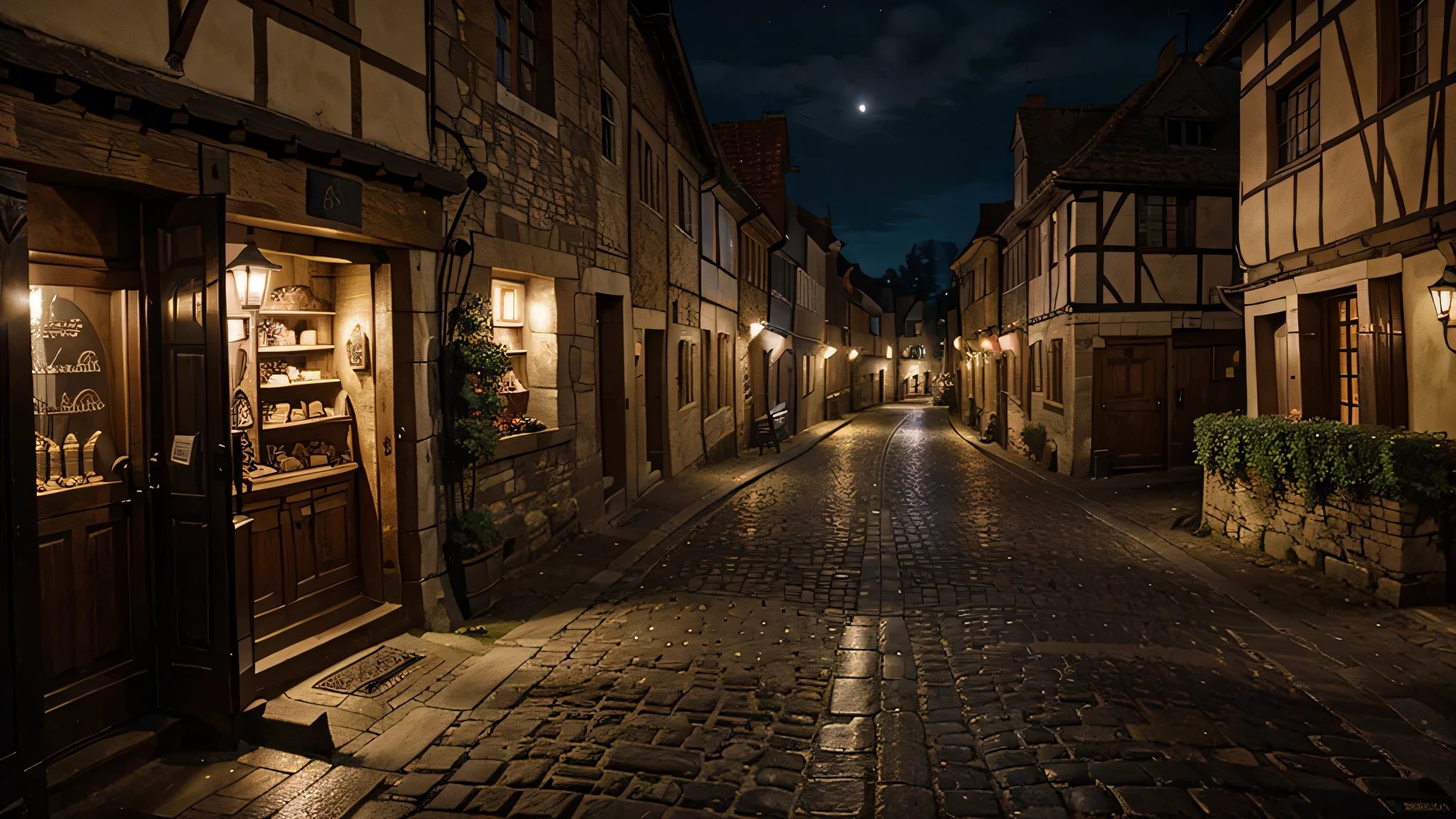 Unmanned network magic medieval street night scene European retro magic unmanned pure scene unmanned, Pure landscape,