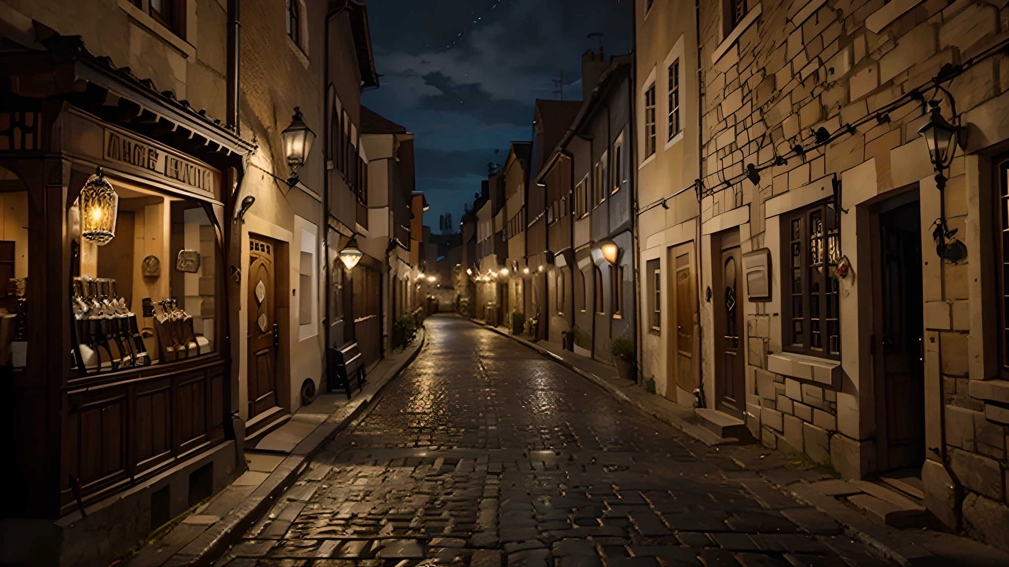 Unmanned network magic medieval street night scene European retro magic unmanned pure scene unmanned, Pure landscape,
