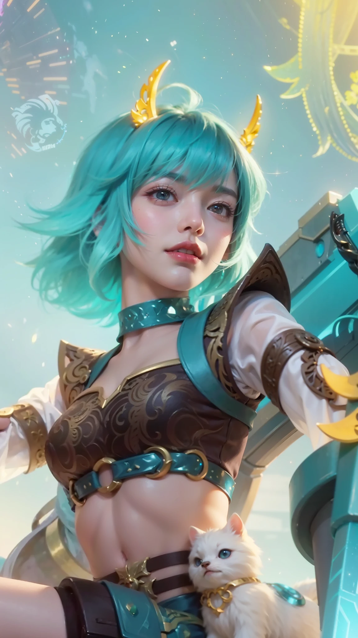 a close up of a girl,pink hair, holding a gun, big boobs, shadowbringers cinematic, 4 k detail fantasy, a beautiful fantasy empress, game cg, xianxia fantasy, xianxia hero, 2. 5 d cgi anime fantasy artwork, cinematic goddess close shot, ruan jia and artgerm, wow 4 k detail fantasy, hyperdetailed fantasy character, verry big breasts, smile
