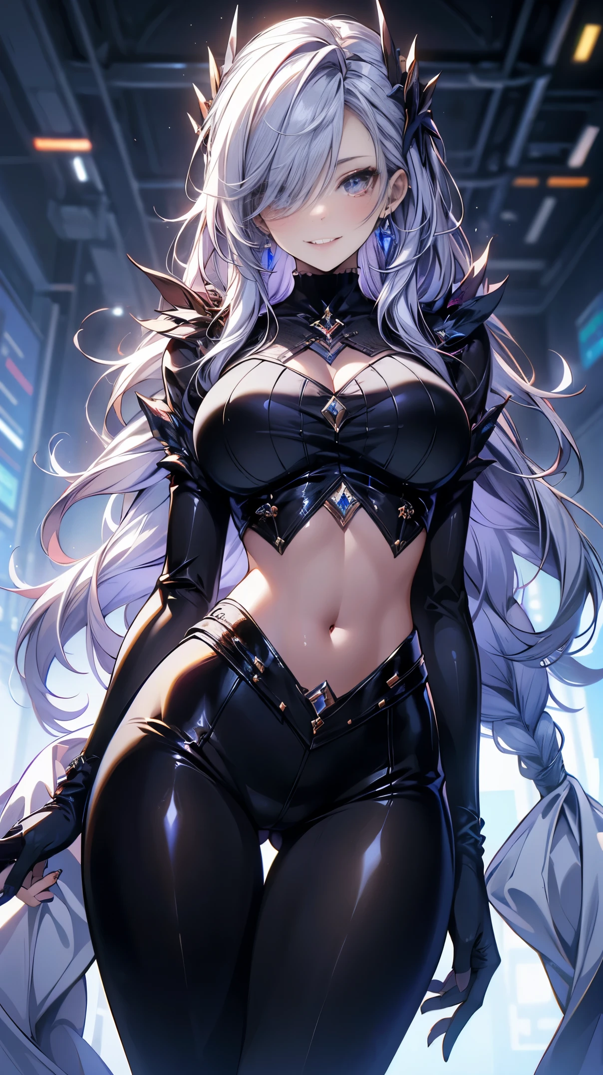 (Masterpiece, best quality), (ultra high resolution, 8K RAW photo, photo realistics:1.5, textile shading, pale tones, thin outline), Beautuful Matured woman, clasic maid uniform, Tall and long legs, Perfect face shape, long white hair, rimless eyewears, The upper part of the body, high-neck sweater, blacksilk, Harnes, (milf:1.5, 28 years old, solo), (large breast, sagging breast, big tits, narrow waist), (long white hair, hair over one eye, asymmetric hair), (bright pupils, detailed eyes, high detailed face, eye rush), (smiling, shamed), (looking at viewers:1.3), (dynamic angle, from below), (correct anatomy:1.5, correct hands), (ideal ratio of body proportions),