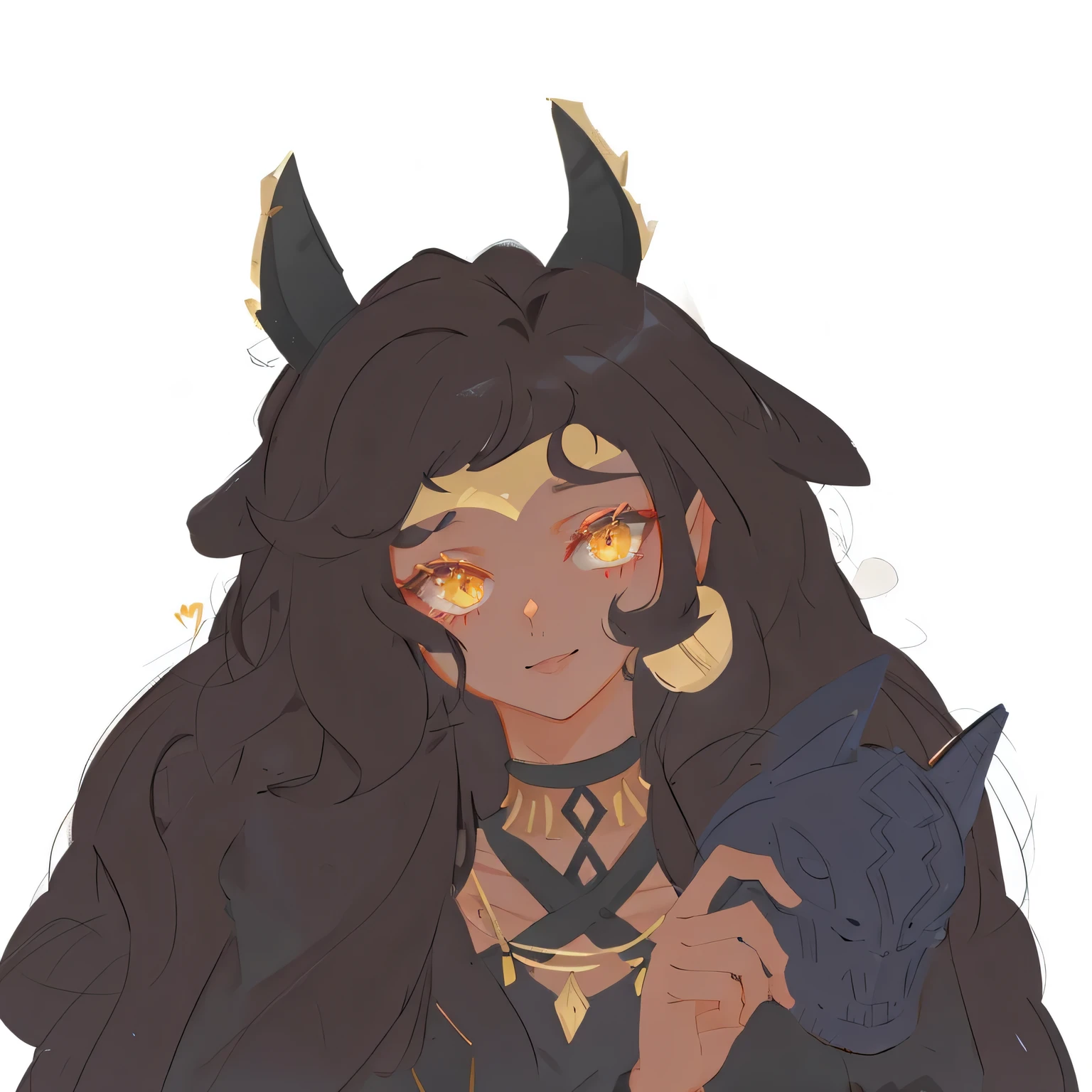 there a drawing of a woman horned and a dress, dnd portrait of a tiefling, tiefling, horned, tiefling from d & d, She has elven ears and golden eyes, tiefling female warlock, attractive tiefling druid, Girls design lush horns, with black horns instead of ears, alluring tiefling druid, as dnd role