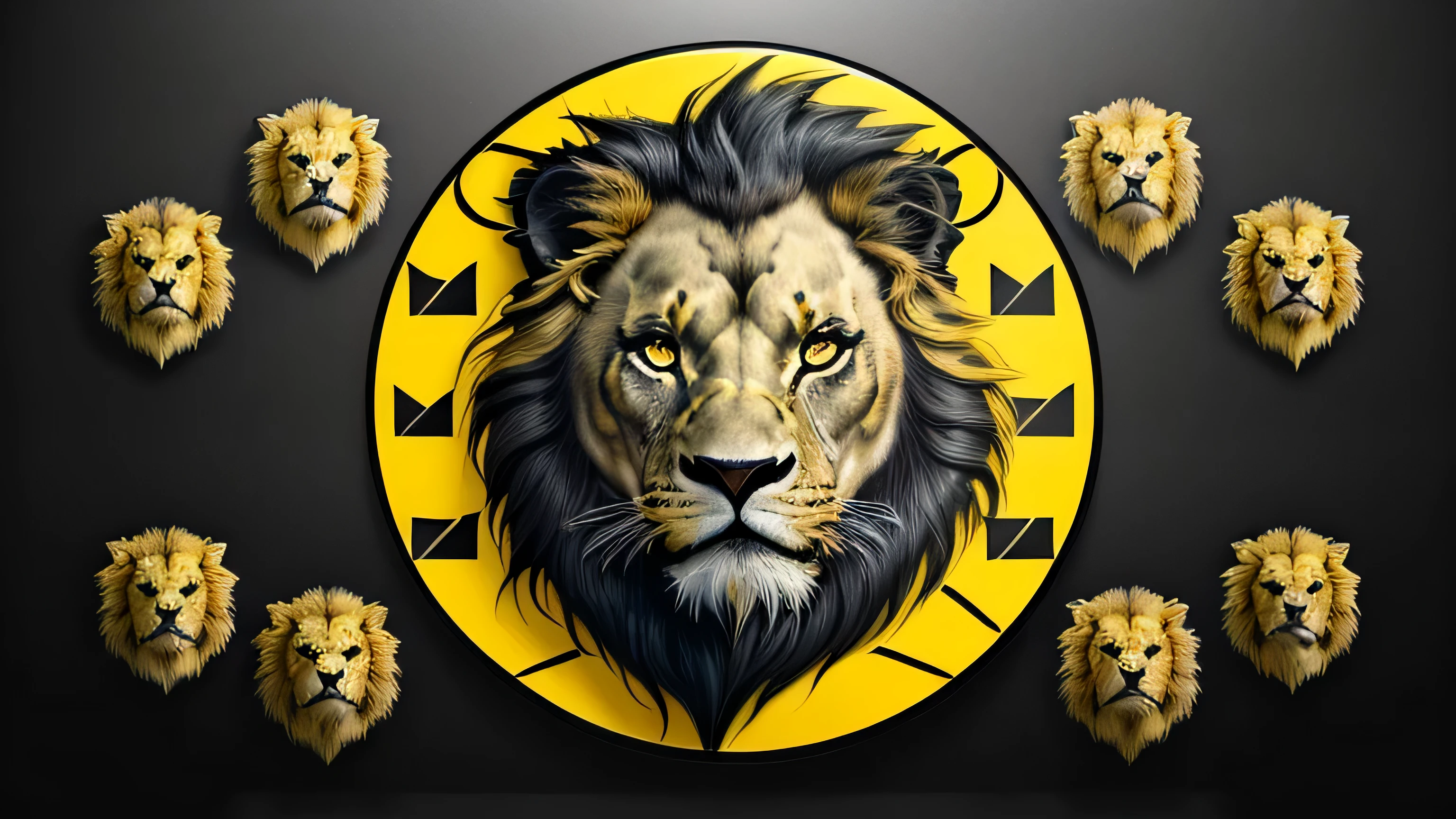 different animals(Emblema circular: 1.5) (Black and yellow lion: 1.5) (Ultra Quality, Unparalleled Masterpiece: 1.4) (Realismo: 1.2), (Realisitc: 1.2) (Absurdres: 1.2) estilo anime, 4K, esmagadoramente Pixel-Perfect, detalhado, ultra-detalhado, arte digital, arte vetorial plana