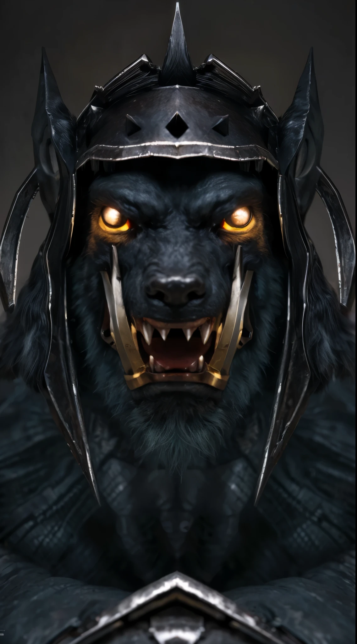(masterpiece),(best quality:1.0),(ultra high resolution:1.0),monster, werewolf, zombie wolf, zombie , body hairs, chains, yellow eyes, metal armor, helmet metal, menacing look,claws, fangs, wolfteam, 8k wallpaper, full body