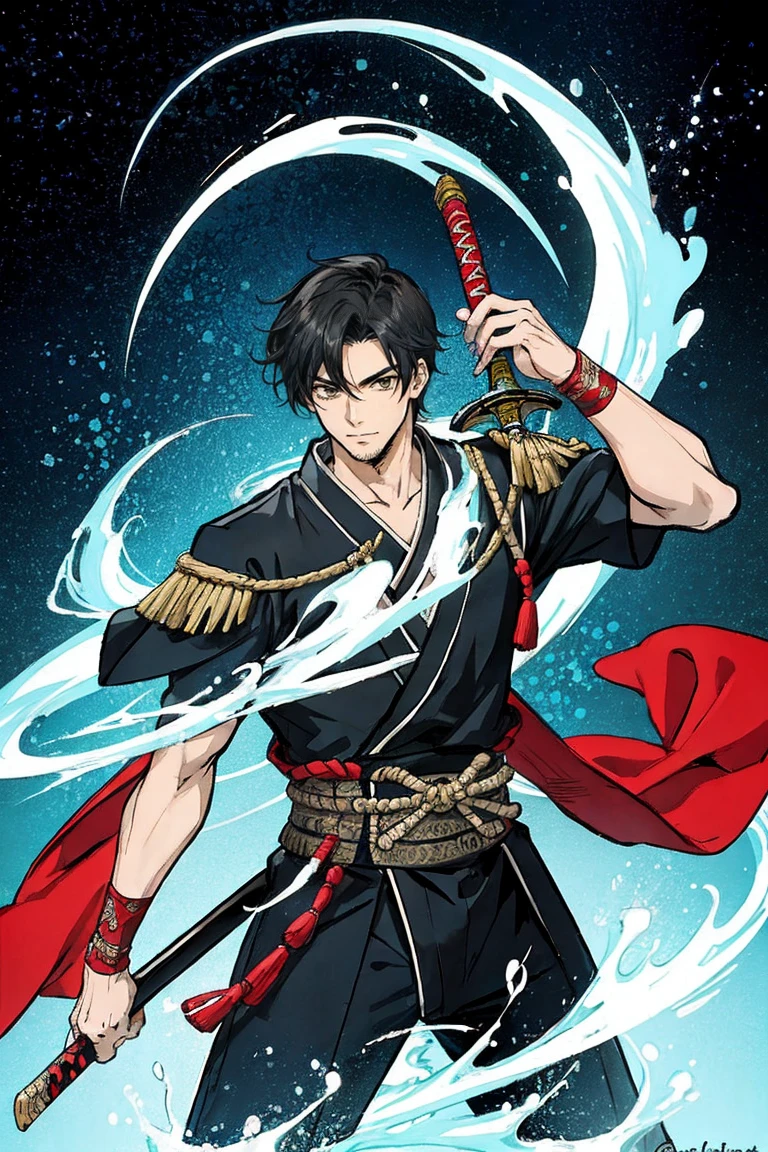 (melhor qualidade),  fundo detalhado, rei oriental,homem,artes de combate, segurando espada de segurar,