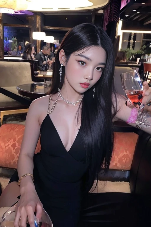 araffe woman in a black dress holding a glass of wine, Beautiful Asian girl, 2 2 anos, Mulher sul-coreana bonita, linda mulher coreana jovem, Asian girl, coreana, 21 anos, 2 7 anos, 2 8 anos, 18 anos, 2 9 anos, asian women, Meninasa, Asian woman