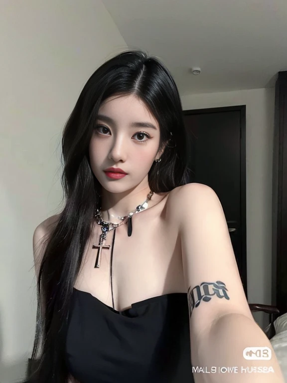 a close up of a woman with a tattoo on her arm, cruel korean goth girl, de menina taiwanesa com tatuagens, goth girl aesthetic, 1 7 year old goth girl, Ulzzang, usando gargantilha preta, beautiful chinese model, Menina coreana, linda mulher coreana jovem, Xisionwu, Mulher sul-coreana bonita, Xianxia de corpo inteiro, pale gothic beauty