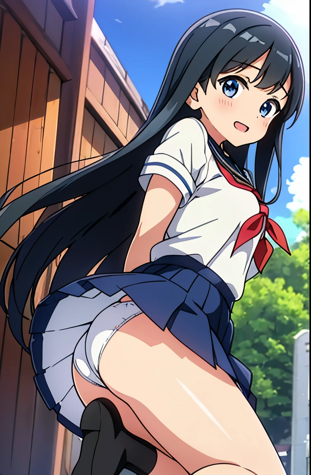 Anime girl in uniform walking down the street, official artwork, Anime visuals of cute girls, anime moe art style, Kantai Collection Style, beautiful anime high school girl, 8K!!, Rin, 8K!, Seifuku, Cute anime girl, Official art, by Jin Homura, kancolle, Smooth Anime CG Art, 3 poses before and after top-quality、Photorealsitic、8K picture quality、hight resolution、One Girl Unification、、Unification of hairstyles、skirt frills from、Half-taken clothes、Unbuttoned exposed breasts、Shot illustration in one illustration 3 Illustrations Pause the image from the front Posed image of underwear from directly below 3 poses where underwear can be seen through from the back Three Poses Sexy Front Le Underwear from low Angle from diagonally down trouser Angle from below the front hugging own legs Underwear is sheer