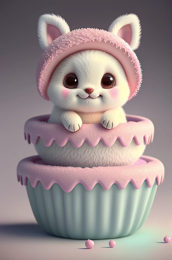 Cute adorable puppy sitting in a cupcake, bakery, colourful donuts, anime illustration, pixar, happy smile, pastel colours, soft lighting, art station, detailed digital painting, cinematic, hyper realistic, octane render, 3DMDT1, best quality, detailed, masterpiece, perfect face