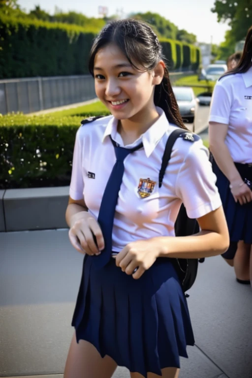 Indonesian girl, school, unbuttoned, no bra, wet, ************, full body, sweaty, small tits, school uniform, drenched, bathroom