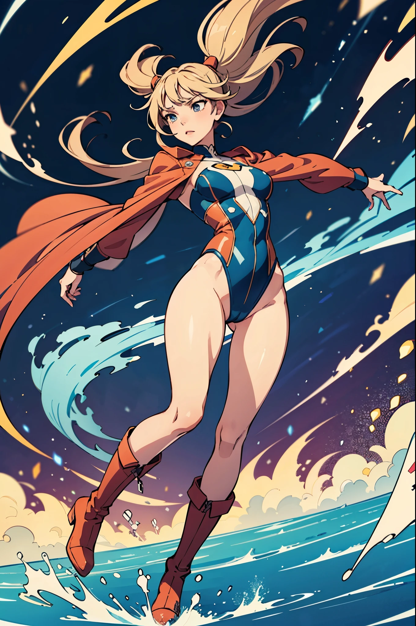 1girl, solo focus, superhero, leotard, highleg leotard, bare legs, boots, tight belt, mature lady, spinning her body in rapid speed like a tornado, wind swirls, rapid gyration, girl tornado spinning girl turning to a whirlwind