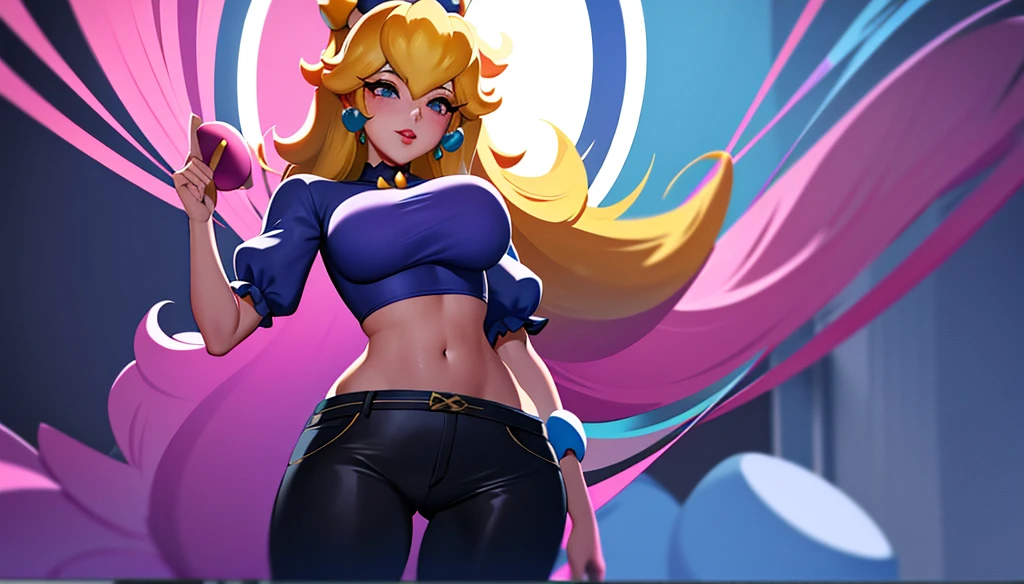 (Princess Peach:1.5),(Empregada sexy:1.2),(magic forest:1.2),(fofosexyrobutts:1.2),(Rossdraw 2.5:1.1),(kda:1.1),(uau:1.1),(sakimichan:1.1),(aquarela:1.2) high resolution, obra de arte, Ruka Sarashina, cabelo curto, Cabelo preto, (Sozinho), 1 garota, Bonitinho, Interior, olhos detalhados, (olhos pretos)SamdoesArts award-winning style half-body portrait of a beautiful woman in a croptop and cargo pants with navy blue navy blue ombre teal hairstyle with moving head and flying hair, respingos de tinta, Espirrar, fugir, vaporware, shaded flat illustration, arte digital, trends on artstation, altamente detalhado, detalhe fino, Intricado