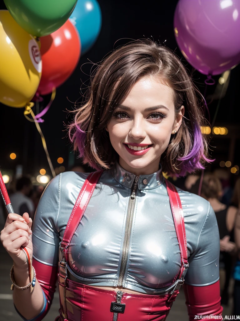 Szenen im cirkus,sehr erotisch, Artist,Clowns,sehr detailliert, coloured colourful latex Clowns outfit style mit suspenders, Ausschnitt, Kettenkabelbaum,sweet and beautiful smile,Konfetti,Luftballons,Zirkusambiente,Zirkus Roncalli