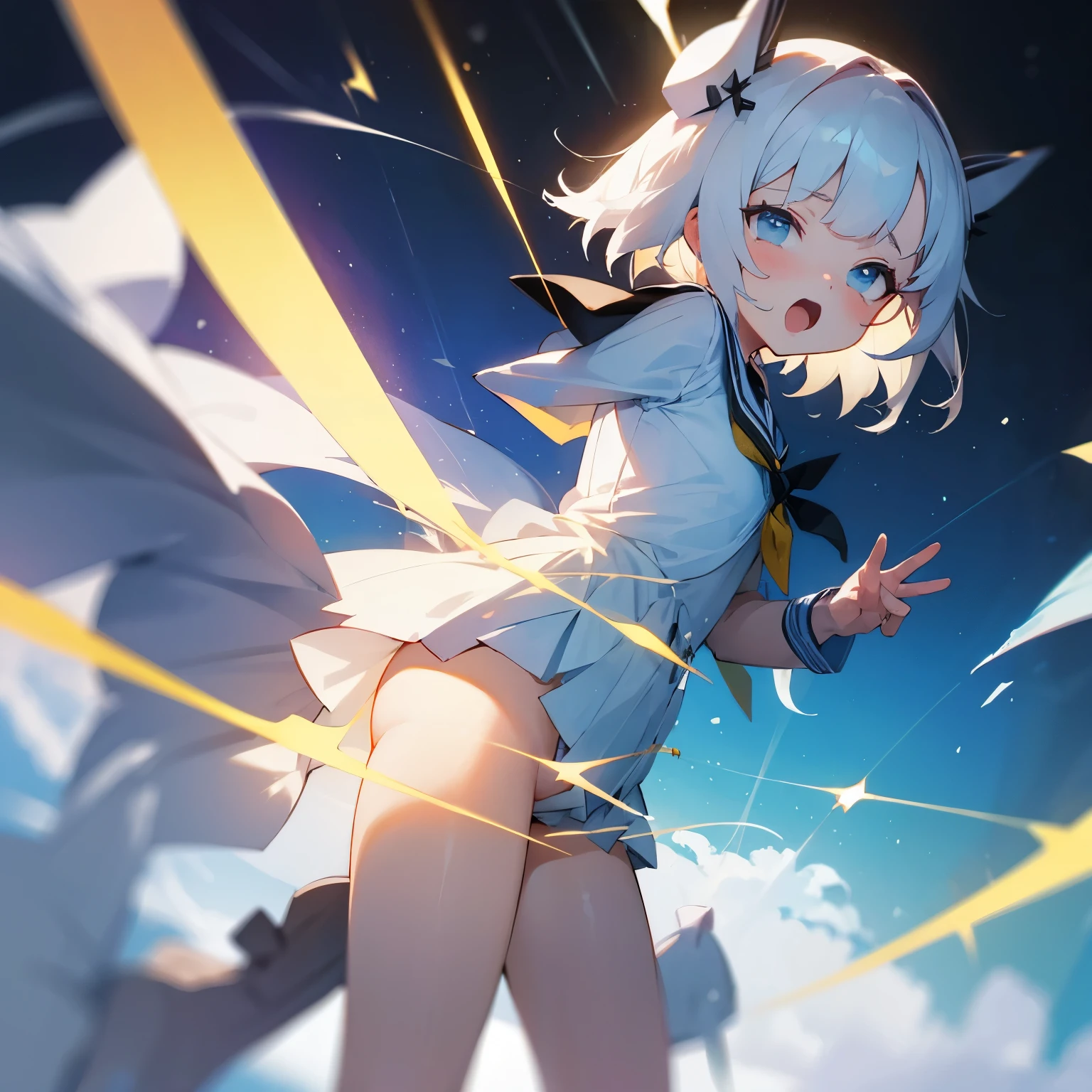 Tyndall effect,Two dimensions,,white hair,Sailor suit,creampie
