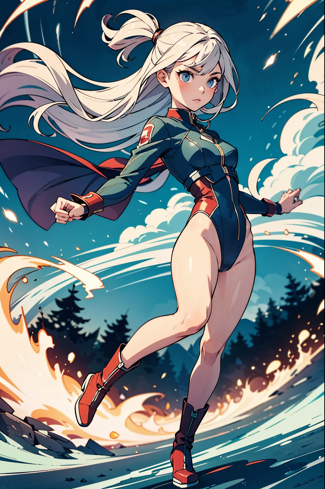 masterpiece, best quality, 1girl, solo, single, superhero, leotard, bare legs, boots, standing, straight, white background