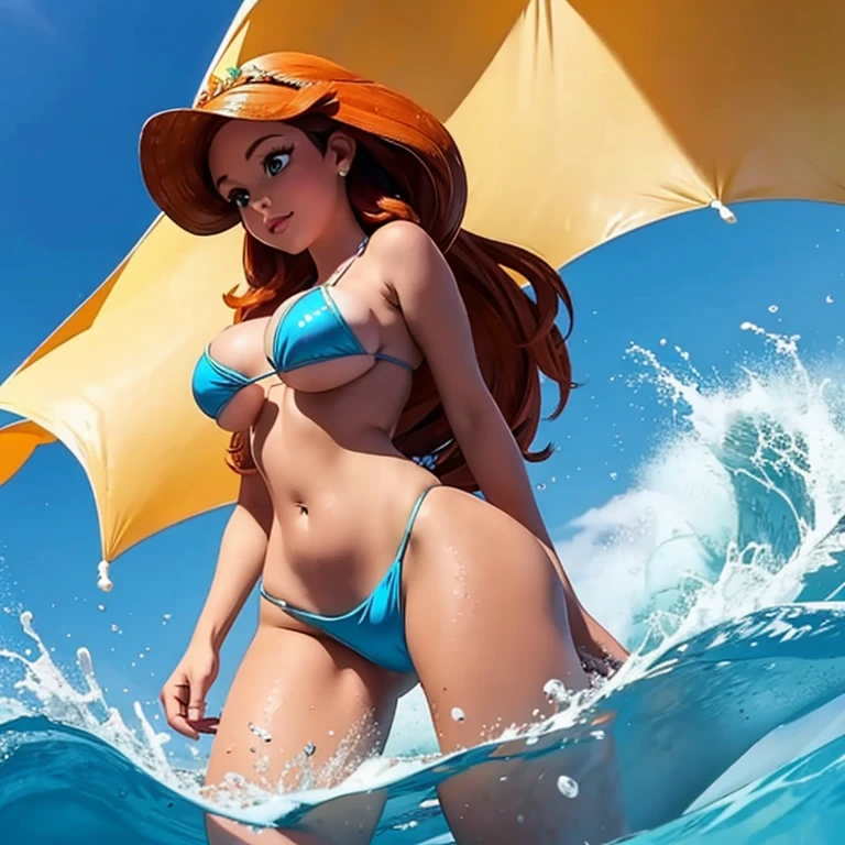 disney, ariel, sozinha, bikini de conchas do mar, cauda de sereia ,toraz fino, seios redondos, cintura fina, coxas grossas.