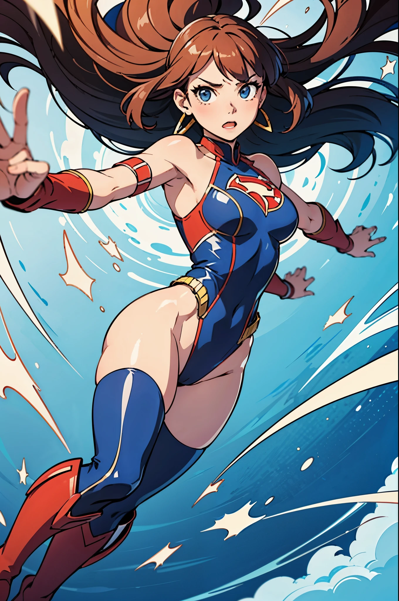 1girl, solo focus, superhero, leotard, highleg leotard, bare legs, boots, tight belt, mature lady, spinning her body in rapid speed like a tornado, wind swirls, rapid gyration, girl tornado spinning girl, turning to a whirlwind
