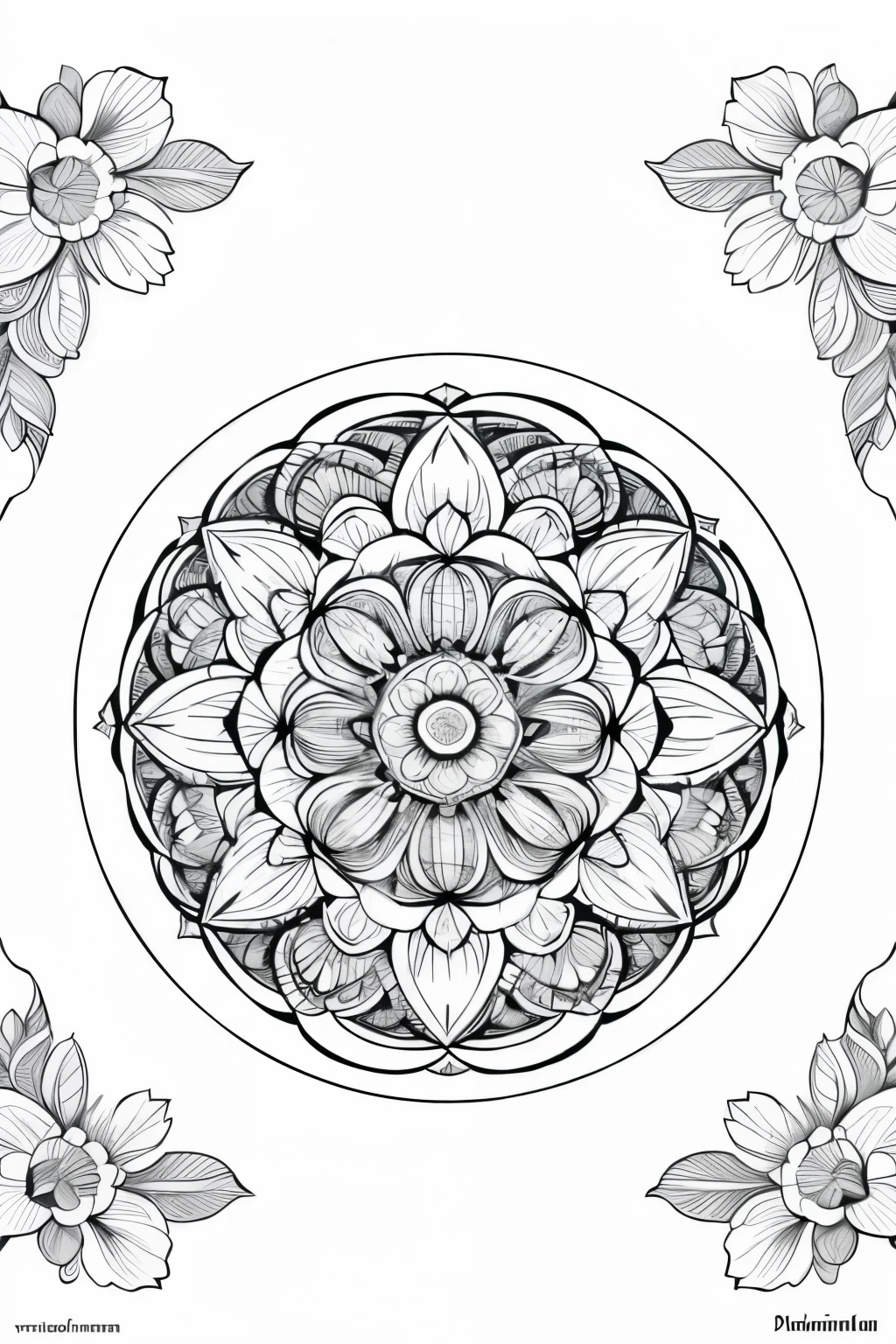 monochrome, coloring page, Vectorization, mandala, flower image (Pomeranian), white background, Clean line art, thin line art