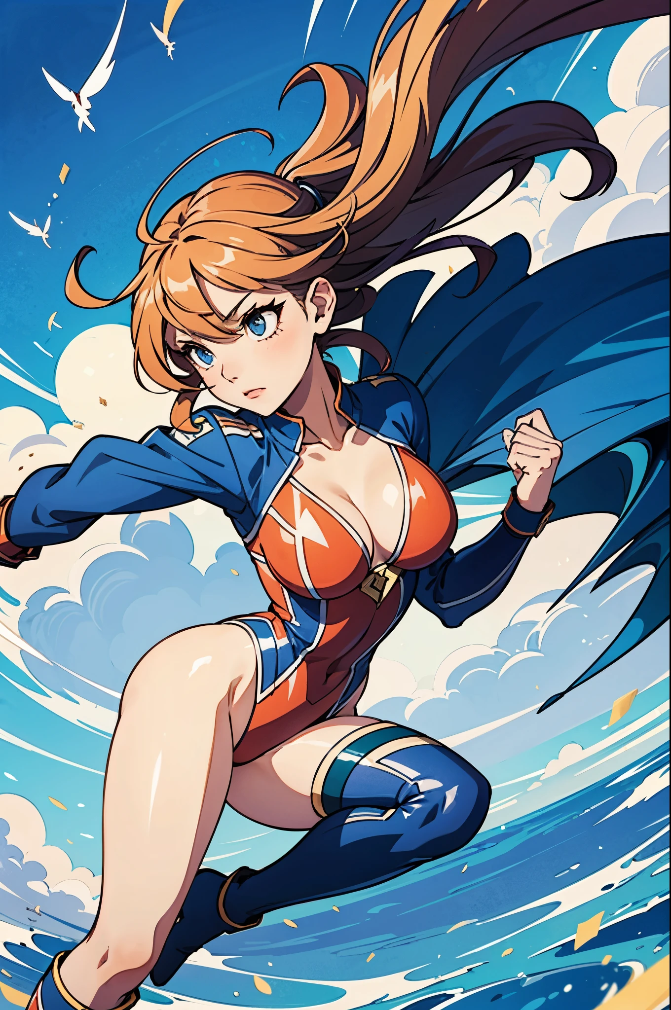 1girl, solo focus, superhero, leotard, highleg leotard, bare legs, boots, tight belt, mature lady, spinning her body in rapid speed like a tornado, wind swirls, rapid gyration, girl tornado spinning girl, turning to a whirlwind. tornado cloud
