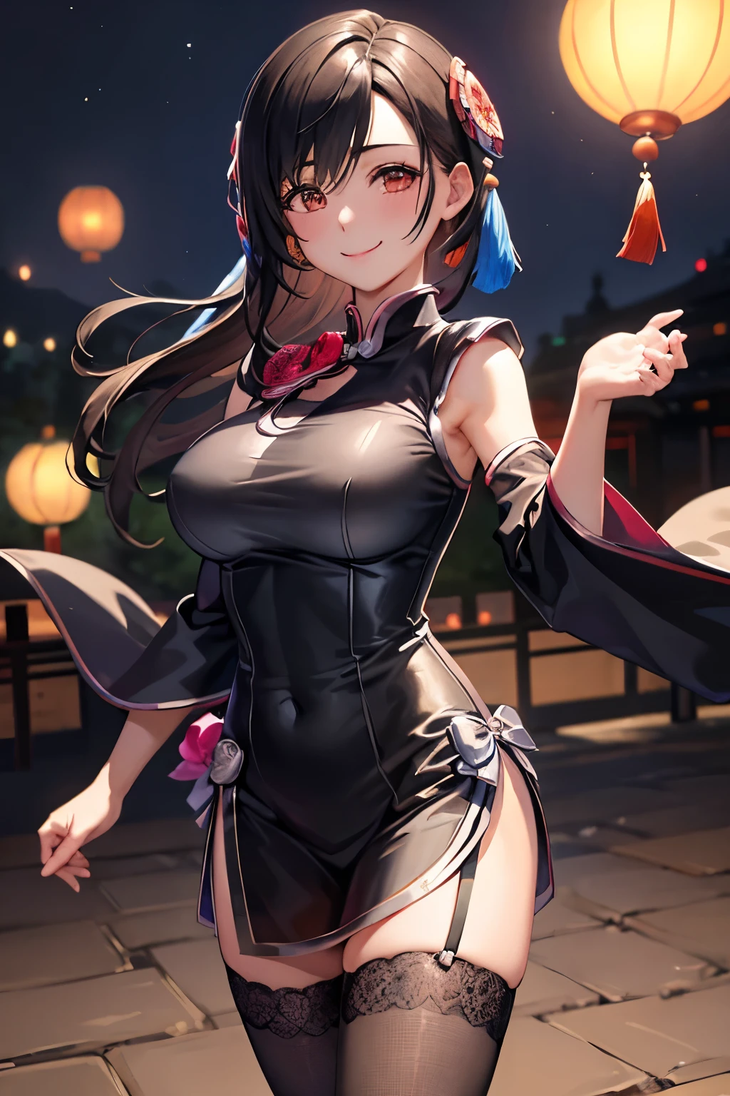 1girl, hu tao \(genshin impact\), genshin impact,night dress,city street,masterpiece,very aesthetic,newest,sensitive