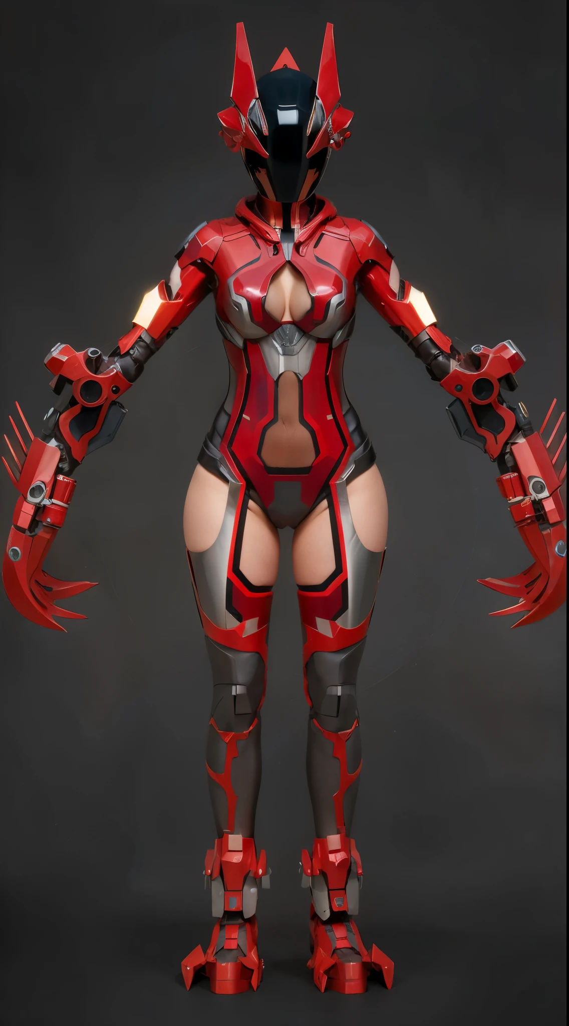 (masterpiece),(best quality:1.0),(ultra high resolution:1.0),robot, sexy girl, uncovered neckline,  armor, helmet,chest armor, covered face, metal armor, claws, facial focus, wolfteam, 8k wallpaper, full body