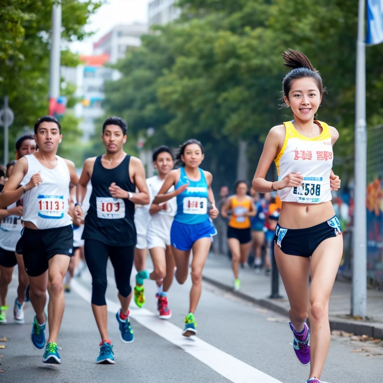 Beautiful girl running a marathon