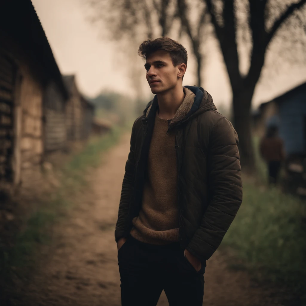 sad young man in the village