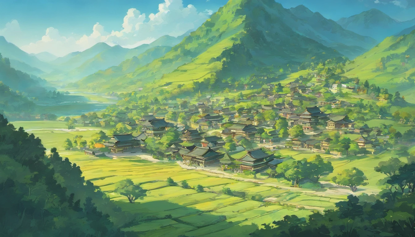 A painting of mountains with rivers and villages, Chinese painting style, inspired by Huang Binhong, Traditional Chinese Ink Painting, Chinese ink painting, Traditional Chinese painting, Traditional Chinese art, inspired by Zhang Shunzi, Chinese landscape, China ink painting, Chinese painting, inspired by Wang Shishen, Inspired by Zhang Daqian