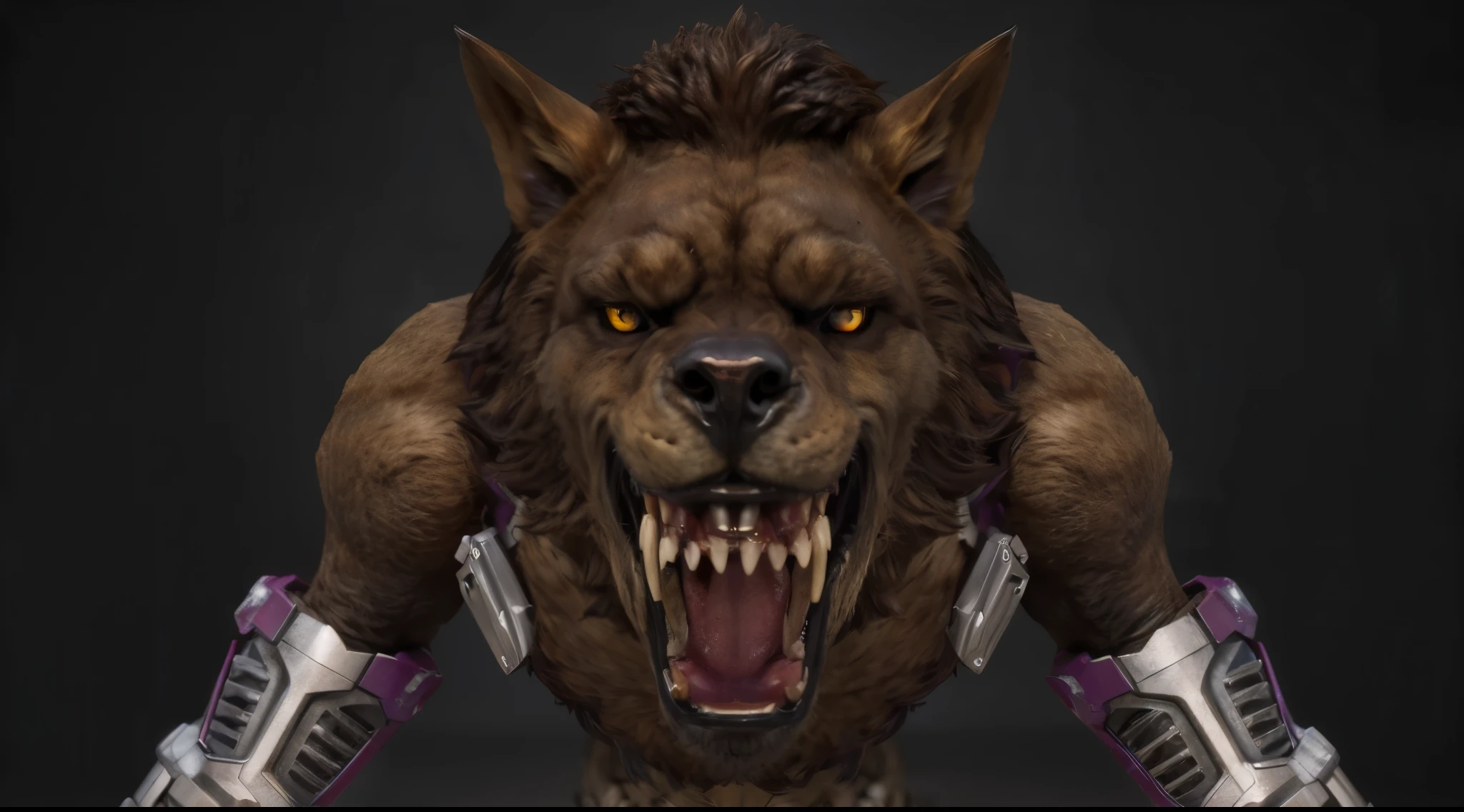 (masterpiece),(best quality:1.0),(ultra high resolution:1.0),monster , were wolf, back, yellow eyes, fangs, claws, short, lion mane, facial focus, wolfteam, 8k wallpaper, full body