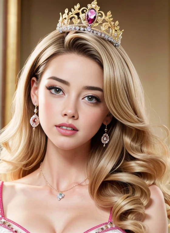 AMBER HEARD BARBIE con TIA y vestido rosa en la cabeza, Retrato de Barbie, barbiecore, animated barbie doll, princesa de pelo rubio, Princesa de la Inteligencia Artificial, Hermosa princesa femenina, Barbie, Una hermosa princesa, Barbie or Ken dolls, Retrato de princesa, Plastic Barbie doll, Retrato de una princesa, mujer princesa, Realista. foto de disney realista, trae puesto un vestido rosa, tiara corona en la cabeza, AMBER HEARD, CUERPO COMPLETO