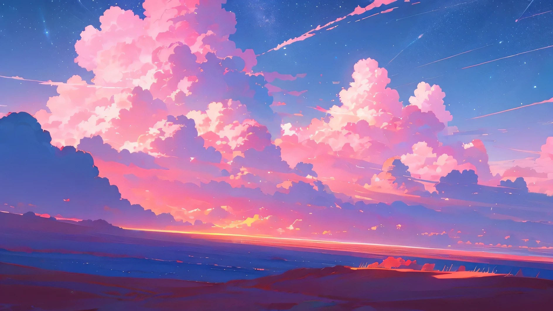 beautiful red sea and pink sky with clouds and stars nostalgic and romantic all in pink and rose