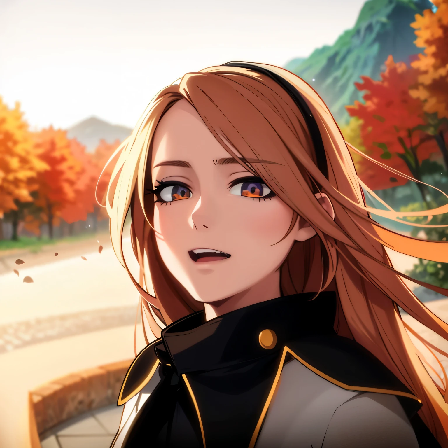 Anime girl with long hair and a black jacket stands in front of a mountain, realistic anime style, realistic anime 3D style, beautiful anime portrait, Smooth Anime CG Art, digital anime illustration, detailed portrait of an anime girl, anime style digital art, realistic style, portrait anime girl, realistic anime style, Anime style portrait, полуrealistic style аниме