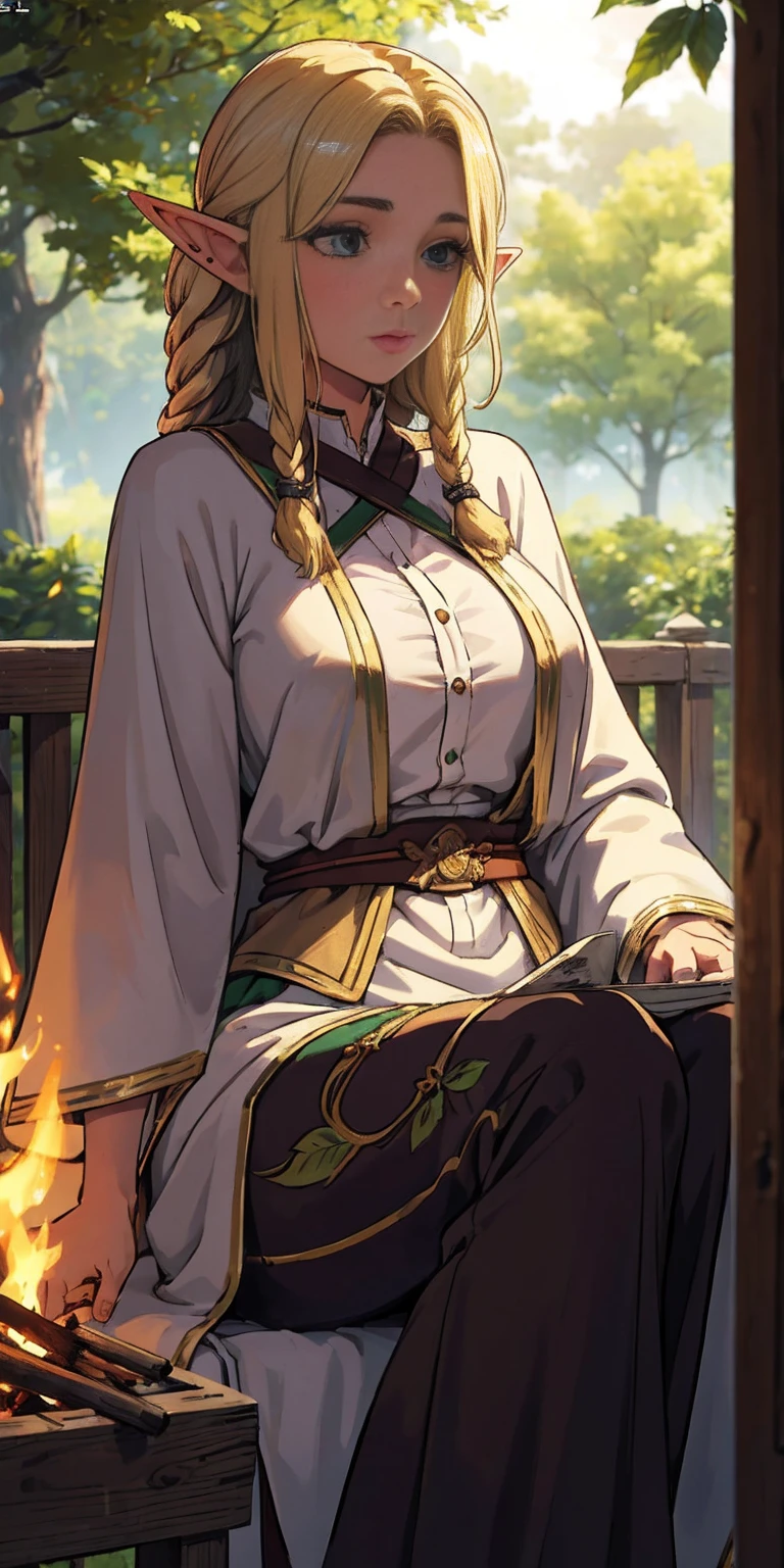 (masterpiece, best quality), (finely detailed beautiful eyeinely detailed eyes and detailed face), (scenery: 1.2), (extremely detailed CG, ultra-detailed, best shadow), beautiful concept illustration, (illustration), (extremely fine and beautiful), (perfect details), (depth of field), midele wide shot,
BREAK (3 elf girls:1.2), 18yo, elf ears, (shine skin), thick natural parallel eyebrows, natural lips, glossy lips, blond hair, (((dreadlocks))), green eyes,
BREAK ((night time)), ((big bonfire)), girls sitting around bonfire, (outdoororest, The gentle rustling of leaves in the breeze provided a soothing soundtrack to the serene forest ambiance, lora:more_details:0.5>, tarutaru, 、