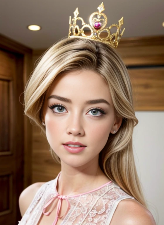 AMBER HEARD BARBIE 35 years old with TIA and pink dress on her head, Retrato cuerpo completo de Barbie, barbiecore, animated barbie doll, princesa de pelo rubio, Princesa de la Inteligencia Artificial, Hermosa princesa femenina, Barbie, Una hermosa princesa, Barbie or Ken dolls, Retrato de princesa, Plastic Barbie doll, Retrato de una princesa, mujer princesa, Realista. foto de disney realista, trae puesto un vestido rosa, tiara corona en la cabeza, AMBER HEARD, CUERPO COMPLETO ((Calidad superior, 8k, obra maestra: 1.3)), belleza, AMBER HEARD, Grande: 1.3, Abdominales delgados: 1.1, pelo rubio, ((piernas abiertas)) (Acostado en la cama, piernas abiertas: 1.2), cara ultra detallada, labios rojos muy detallados, ojos azules detallados, Textura facial y de piel muy detallada., Ojos detallados, acostada en la cama,