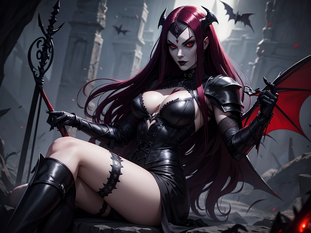 Demon, vampira, goth clothing, ruiva, maga, gothic armor, 8k, entardecer, fluttering cover, capuz, manto, Symbols, preto e vermelho.