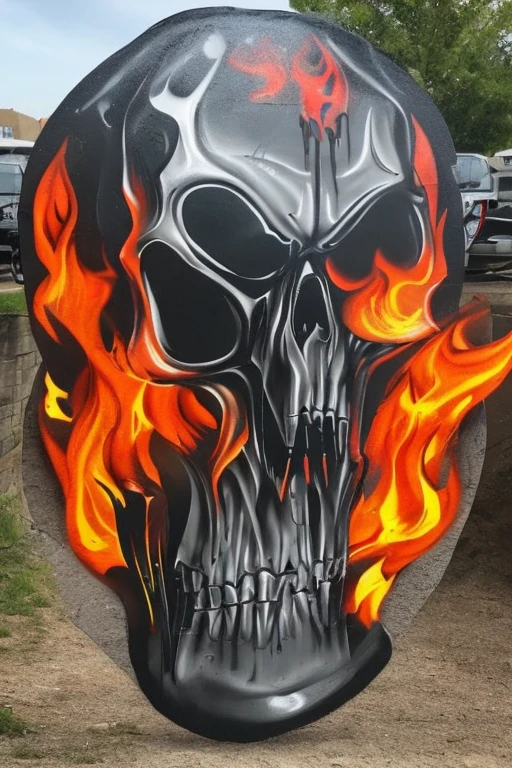 graffiti character flaming skull
