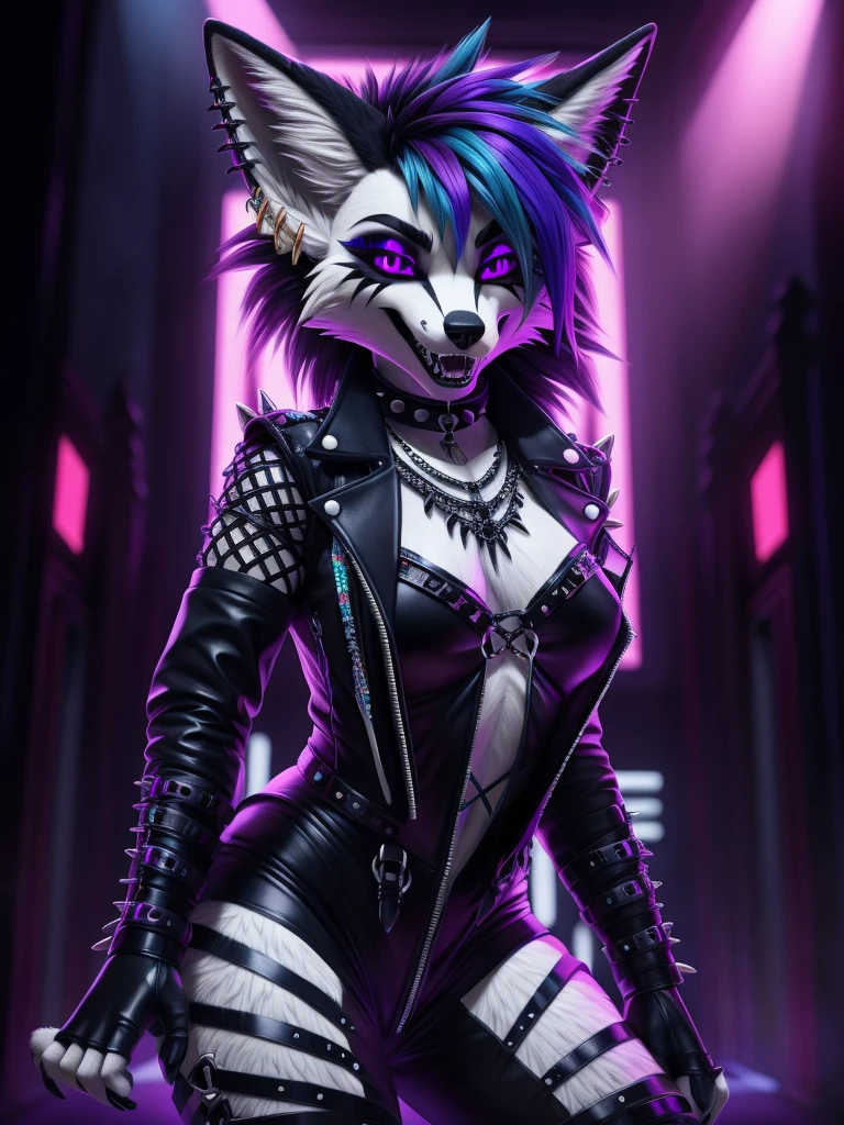 (best quality,4k,8k,highres,masterpiece:1.2),(furry; anthro fox), ultra-detailed,sexy,goth makeup,edgy punk hairstyle,detailed eyes and face,long eyelashes,gothic punk style,ear piercings,vibrant colors,excited,wet,horny
