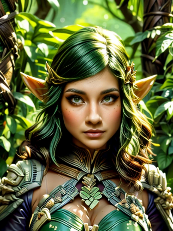 evangelyne from wakfu, magical forest, upper body, archer, evangelyne costume, beautiful detailed eyes, beautiful detailed lips, extremely detailed eyes and face, long eyelashe, traditional animation style, vibrant colors, soft lighting, (best quality, high-reagical forest scenery), lush foliage, mystical atmosphere, ethereal background, enchanted aura.
