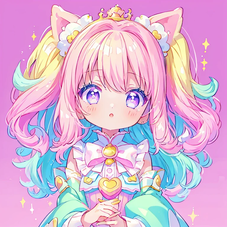 masterpiece, (1 girl), Idol, close up, big eyes, kawaiitech, kawaii, Lovely, pastel colors, best quality, happy, Deep background, Symmetrical, Tilted head