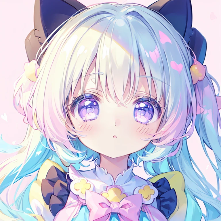 masterpiece, (1 girl), Idol, close up, big eyes, kawaiitech, kawaii, Lovely, pastel colors, best quality, happy, Deep background, Symmetrical, Tilted head