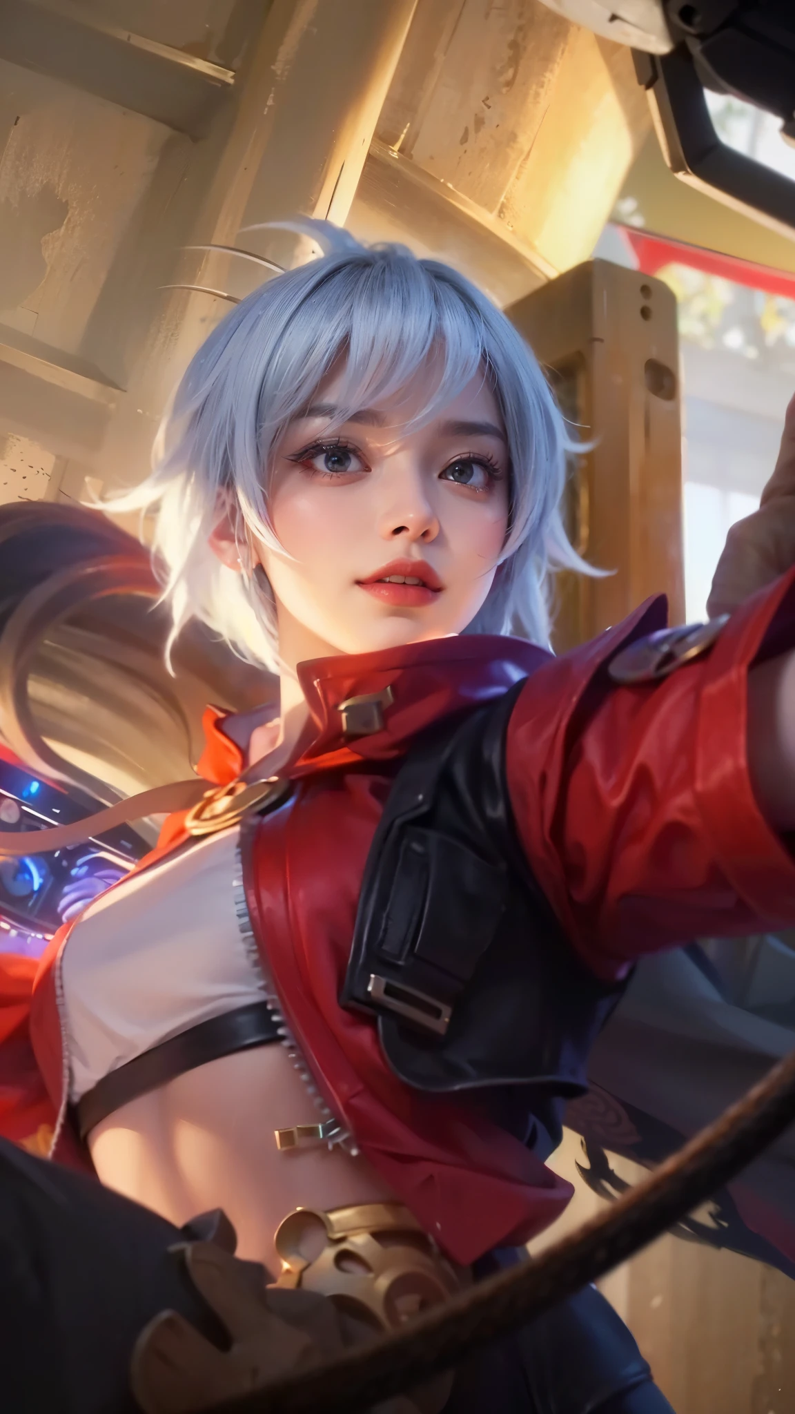 a close up of a woman wearing a red hood like a ruby ​​wearing a patch over one eye, shadowbringers cinematic, 4 k detail fantasy, a beautiful fantasy empress, game cg, xianxia fantasy, xianxia hero, 2. 5 d cgi anime fantasy artwork, cinematic goddess close shot, ruan jia and artgerm, wow 4 k detail fantasy, hyperdetailed fantasy character, (8k, RAW photo, photorealistic:1.25) ,( lipgloss, eyelashes, glosace, glossy skin, best quality, ultra highres, depth of field, chromatic aberration, caustics, Broad lighting, natural shading,) looking at viewer with a serene and goddess-like happiness, smile.