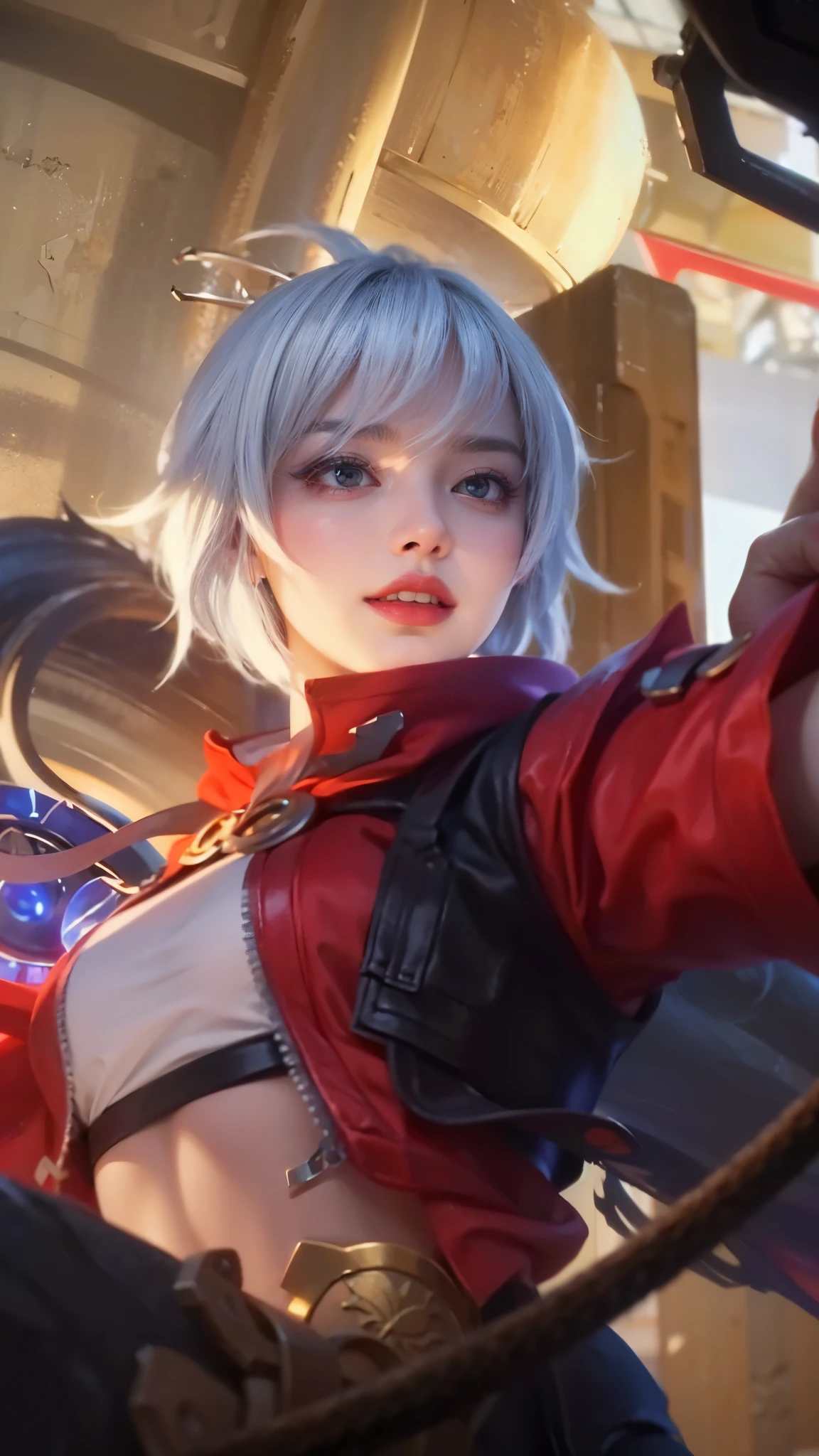 a close up of a woman wearing a red hood like a ruby wearing a patch over one eye, shadowbringers cinematic, 4 k detail fantasy, a beautiful fantasy empress, game cg, xianxia fantasy, xianxia hero, 2. 5 d cgi anime fantasy artwork, cinematic goddess close shot, ruan jia and artgerm, wow 4 k detail fantasy, hyperdetailed fantasy character, (8k, RAW photo, photorealistic:1.25) ,( lipgloss, eyelashes, glosace, glossy skin, best quality, ultra highres, depth of field, chromatic aberration, caustics, Broad lighting, natural shading,) looking at viewer with a serene and goddess-like happiness, smile.
