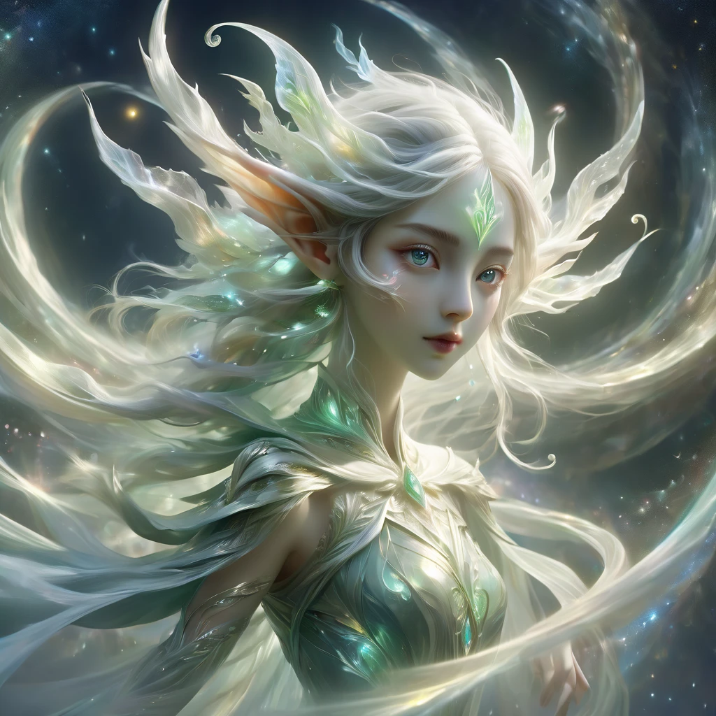hyper detailed masterpiece, Dynamic, great quality,Floating Extra Large Ethereal Female DonMW15pXL  ，Elf portrait
