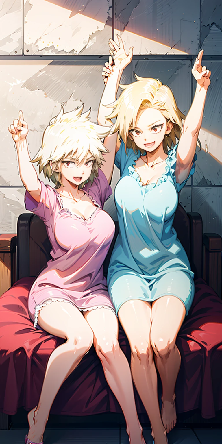 2D Anime Style、Blue eyes、breasts are slightly larger、A cool adult woman with short blonde hair is having sex with a handsome blonde man.......,In the bedroom,Almost naked,