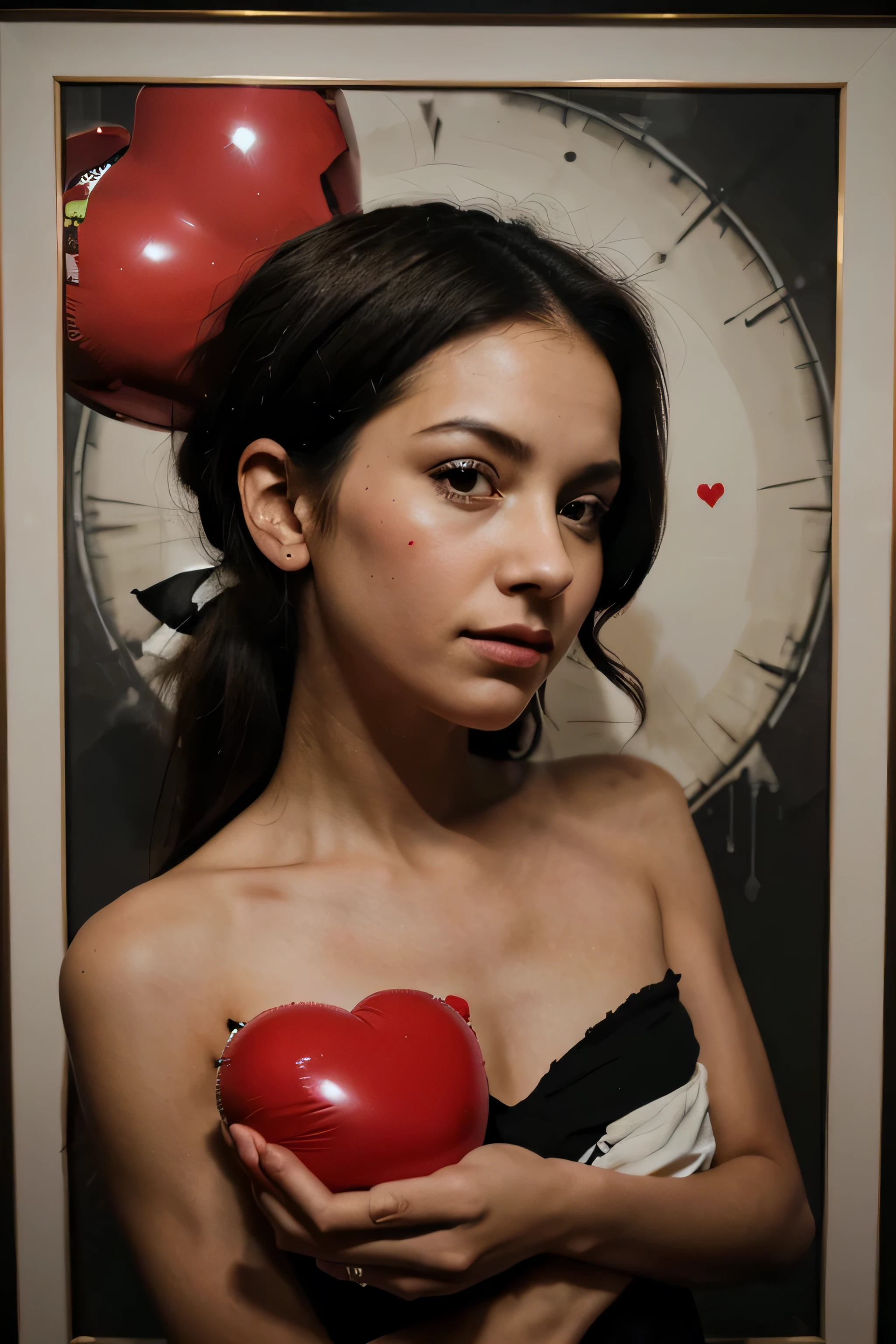 Banksy-Kunst, Girl holds a red heart balloon, dramatisch, portrait, black and white