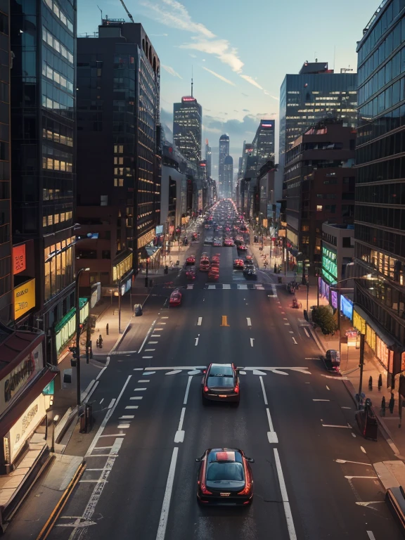 (best quality,4k,highres:1.2), bustlingcity, traffic, apartment buildings, traffic lights,busy streets,urban scenery,vibrant colors, intense action, detailed cars, pedestrian crossing, city skyline, realistic lighting,dynamic motion,masterpiece:1.2
