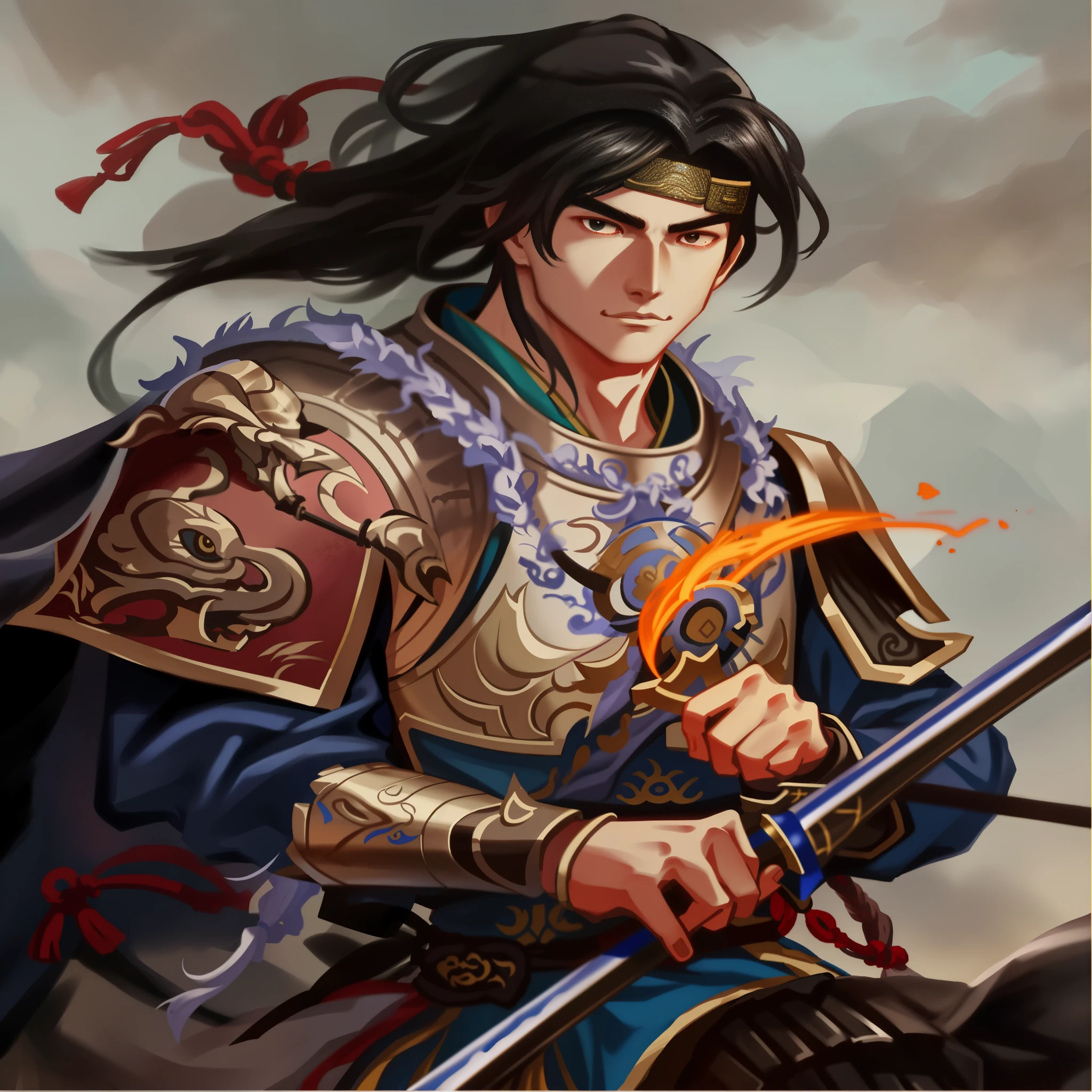 One in armor、Close-up of man holding sword, Chinese warrior, picture of an  male warrior, bian lian, Full body martial arts, zhao yun, feng shu, Inspired by Li Kan, Inspired by Fan Kuan, g liulian art style, xianxia hero, Inspired by Hu Zaobin, male warrior