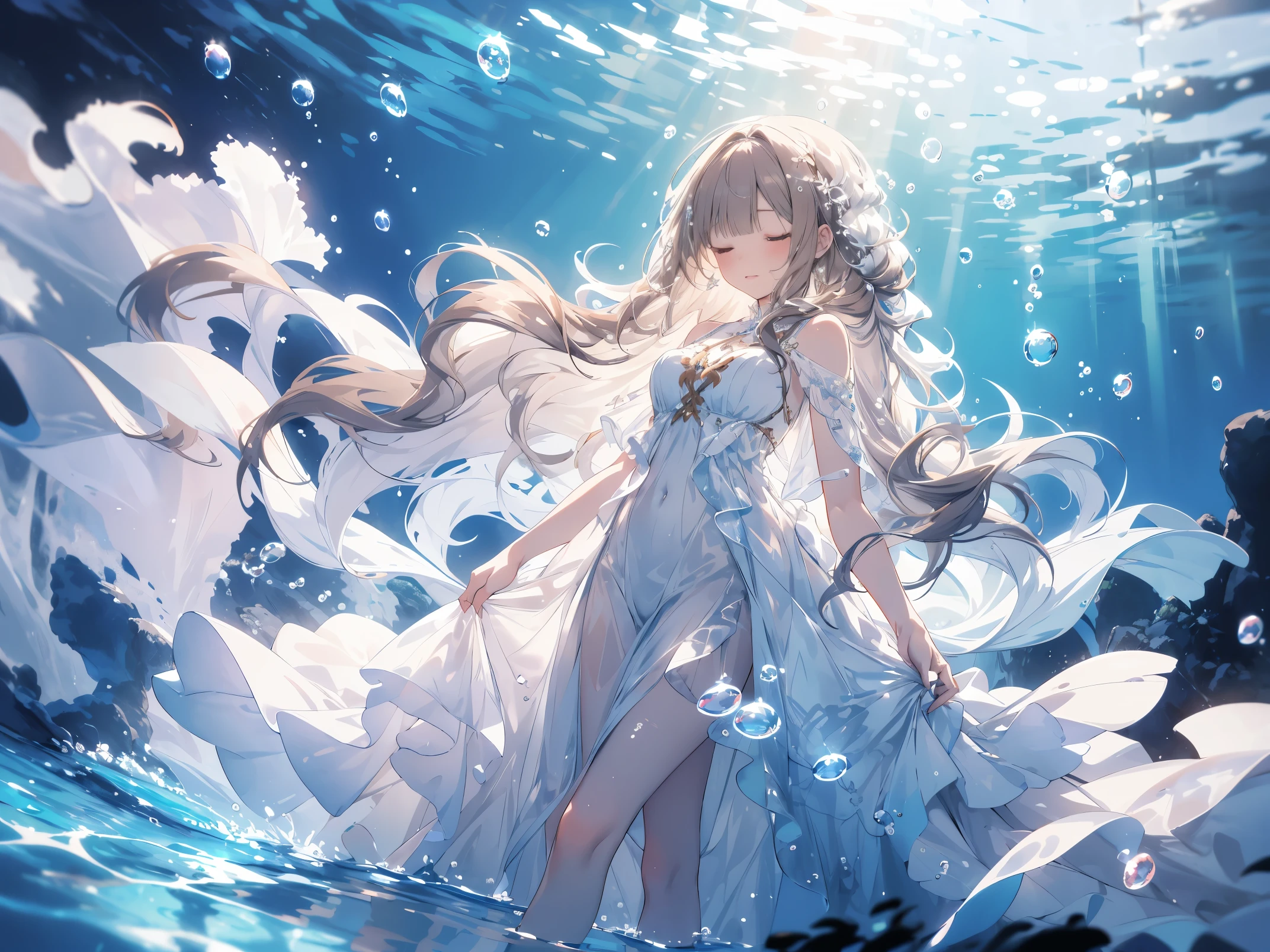 1girl dancing on the sea surface gracefully an beautiful like a fairy mermaid 