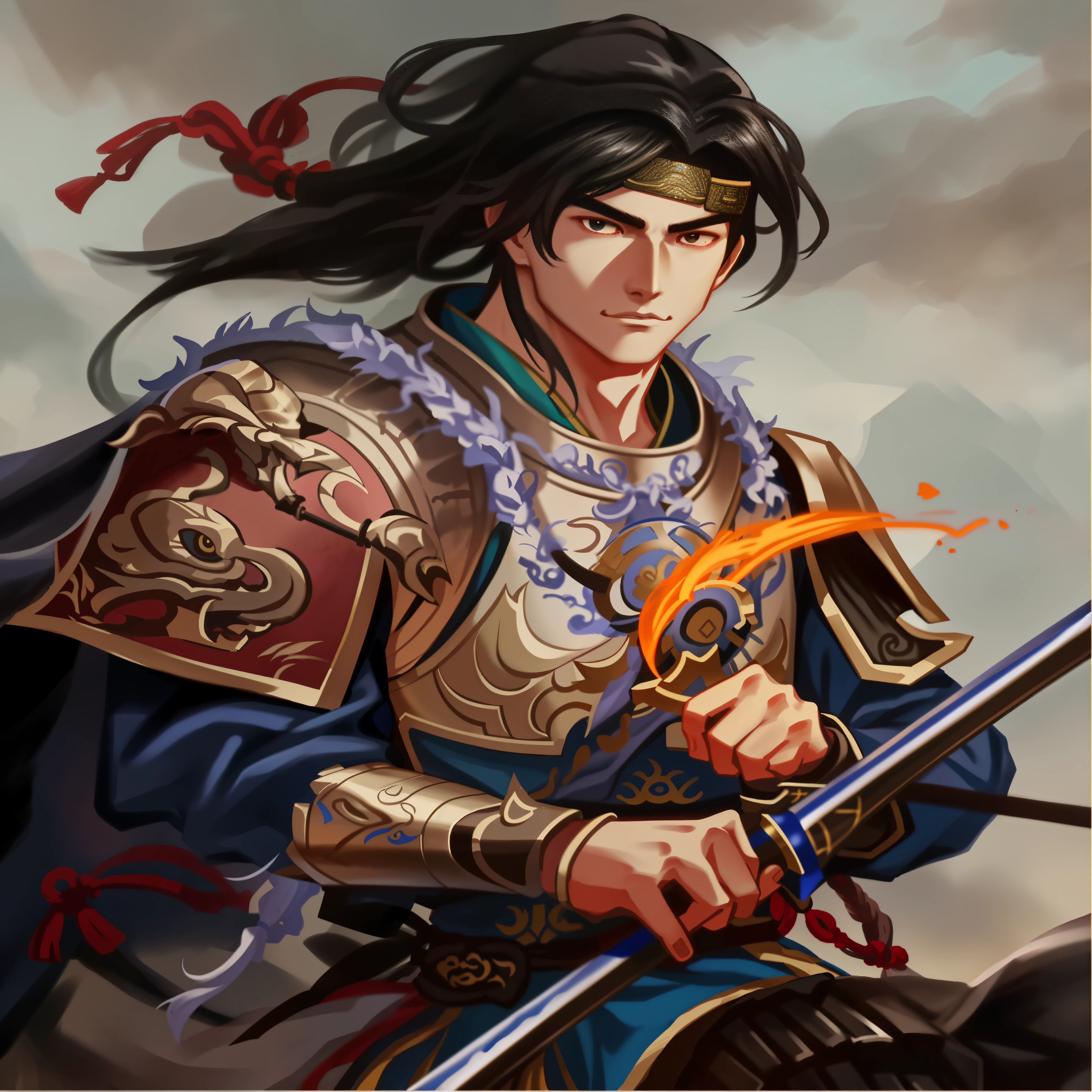 One in armor、Close-up of man holding sword, Chinese warrior, picture of an  male warrior, bian lian, full body martial arts, zhao yun, feng shu, Inspired by Li Kan, Inspired by Fan Kuan, g liulian art style, xianxia hero, Inspired by Hu Zaobin, male warrior