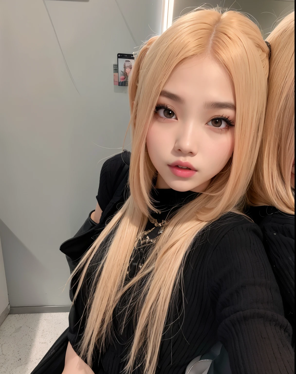 There are two girls who are taking a selfie in the mirror, Retrato de Jossi de Blackpink, jossi do blackpink, Parque Roseanne do Blackpink, Ulzzang, jennie blackpink, O corte Hime, com cabelos longos, Lalisa Manobal, Lalisa Manoban do Blackpink, com longos cabelos loiros, ava max, menina coreana, com cabelos longos brancos