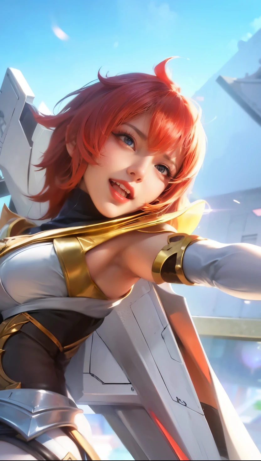 a close up of a woman wearing a red hood like a ruby wearing a patch over one eye, shadowbringers cinematic, 4 k detail fantasy, a beautiful fantasy empress, game cg, xianxia fantasy, xianxia hero, 2. 5 d cgi anime fantasy artwork, cinematic goddess close shot, ruan jia and artgerm, wow 4 k detail fantasy, hyperdetailed fantasy character, (8k, RAW photo, photorealistic:1.25) ,( lipgloss, eyelashes, glosace, glossy skin, best quality, ultra highres, depth of field, chromatic aberration, caustics, Broad lighting, natural shading,) looking at viewer with a serene and goddess-like happiness, smile.
